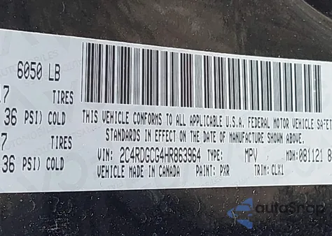 2017 Dodge Grand Caravan Sxt from USA, damaged, VIN 2C4RDGCG4HR863964